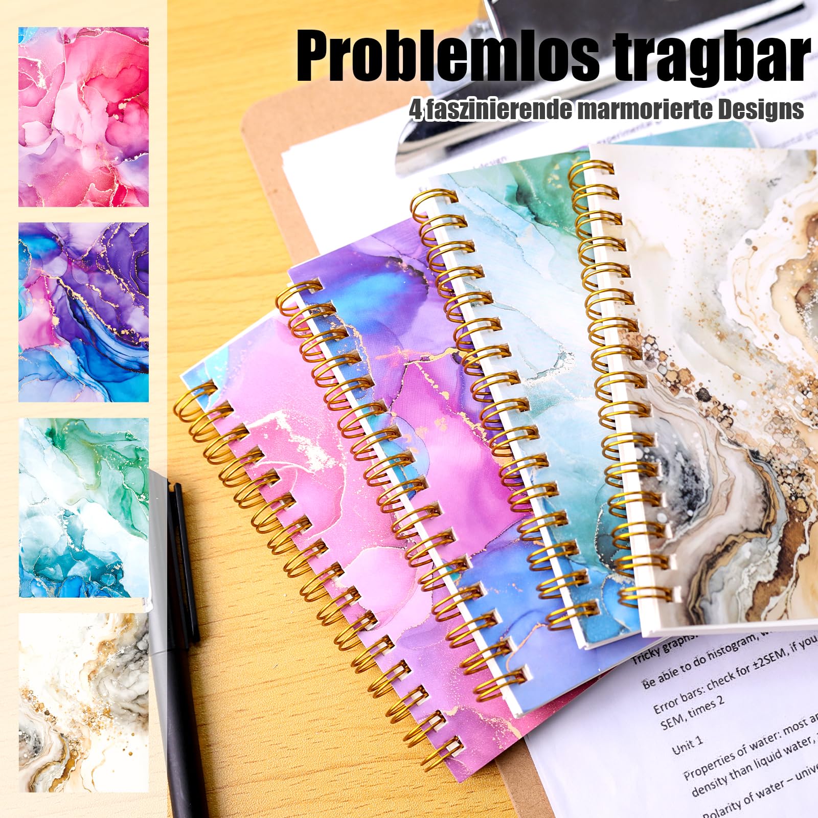 Koogel 4 Stück Mini-Spiralnotizbuch, A6 Marmorierte Taschennotizbücher Kleines Notizblock für Frauen als Geschenk für Büro und Schule