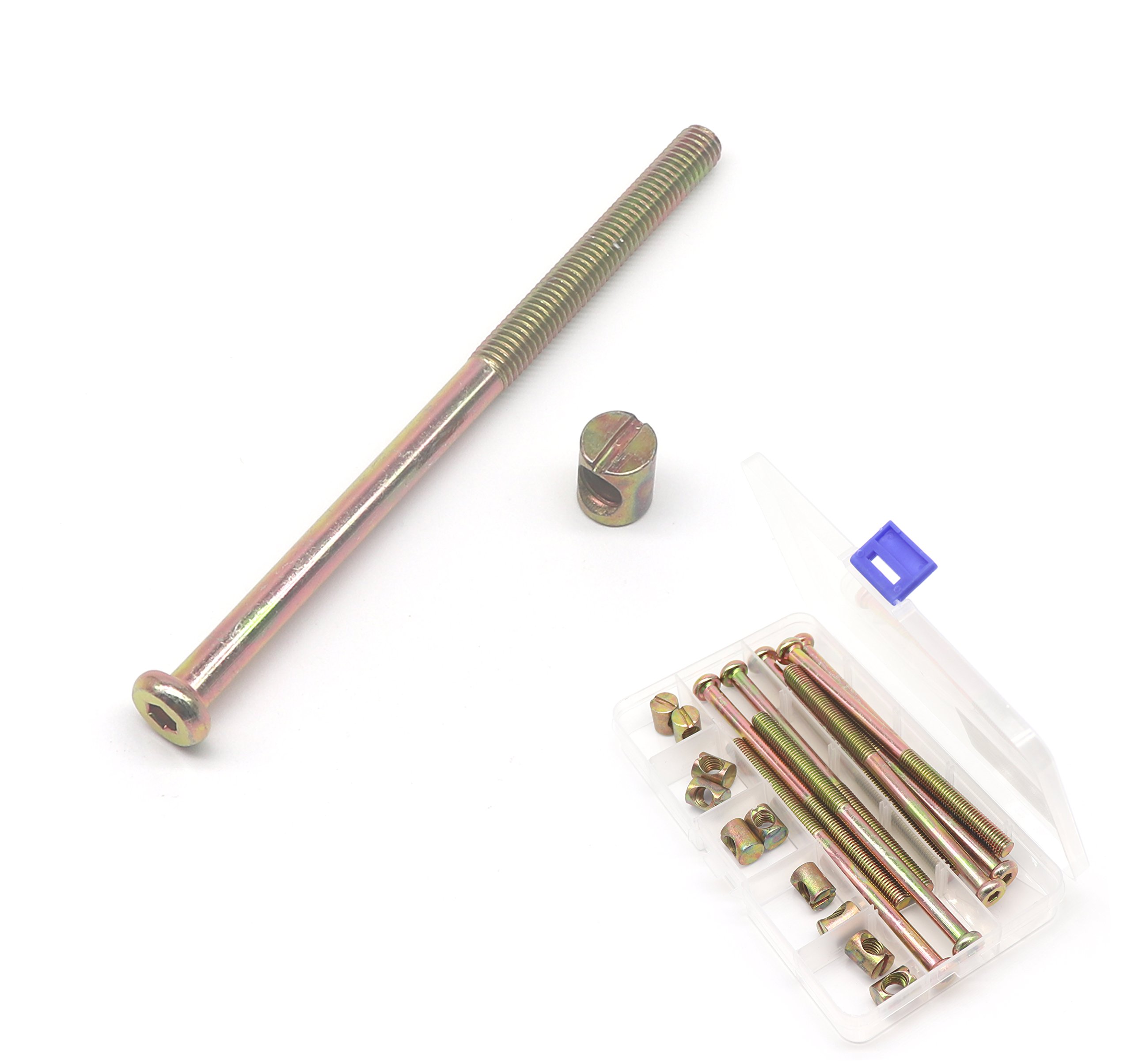 BinifiMux 10-Pack M8 x 130mm Hex Drive Socket Cap Furniture Bolt, Bunk Bed Screws and Nuts, Thread 77mm, M8x15mm Barrel Nuts, Zinc Plated, Long Thread for Bed Frame