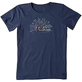 Life is Good Womens Crusher Graphic T-Shirt Watercolor Daisy Birds