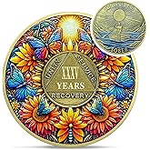 Delicate Sunflower 35 Year Sobriety Coin - 35 Year Recovery Butterfly AA Coins - One Day at A Time NA HA AA Chips and Medallions - 1-40 Years Living Clean Alcoholics Anonymous Gifts for Men Women