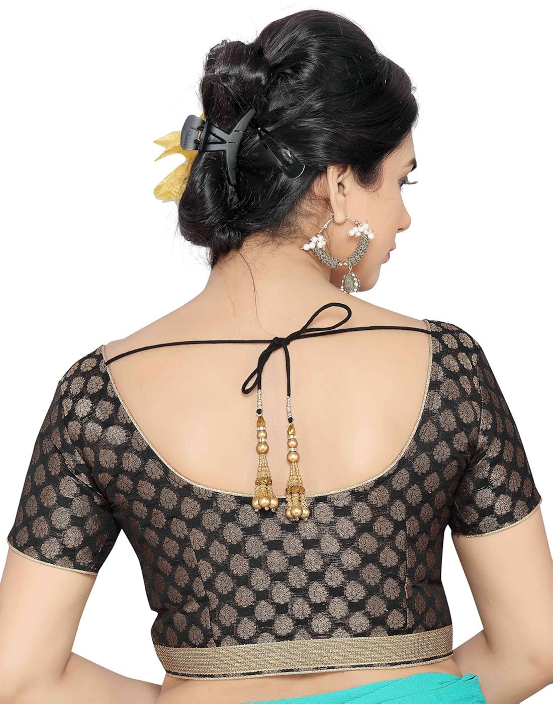 studio shringaar wedding black solid short sleeve non-padded blouse