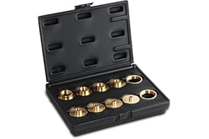 DEADWOOD CRAFTED TOOLS DCT Brass Router Template Guides Bushing 10-Piece Set & Black Carrying Case - Porter-Cable Guide Bushings 5/16 to 1in