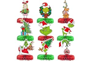 TTDQ 9Pcs Whoville Christmas Decorations Centerpiece Table Decorations Green Christmas Party Decorations Green Whoville Decorations The Christmas Birthday Party Supplies
