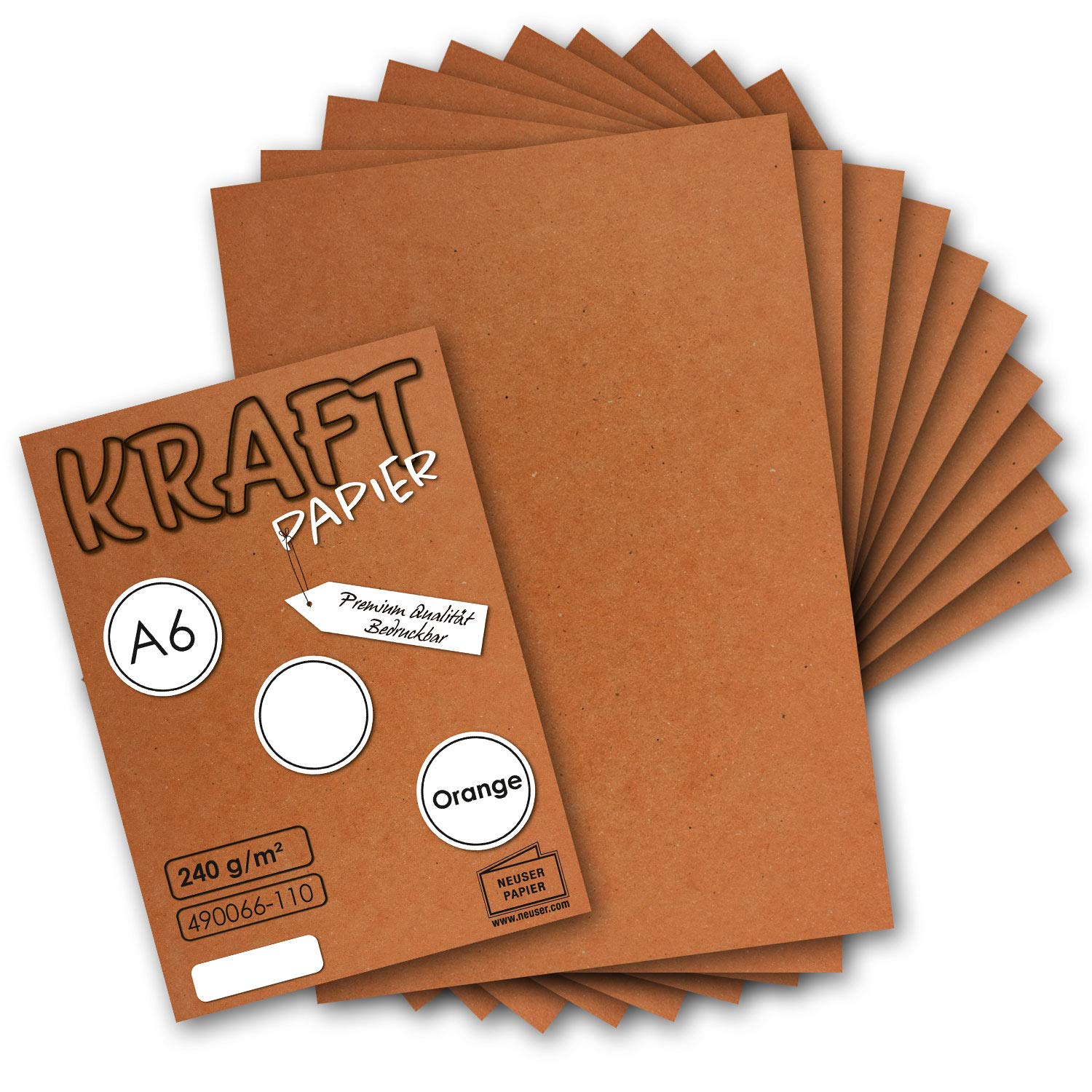 NEUSER PAPIER 50x Kraft paper orange/rust red craft sheets A6-105 x 148mm craft paper, construction paper, coloured paper, photo cardboard, postcards made of natural cardboard 225 g/m²