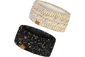 KUTTOR 2 Pack Fuzzy Fleece Winter Headband Fleece Lined Ear Warmer Knit Thick Warm Headwraps Cable Ear Muffs for Women