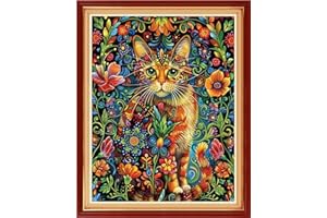 Findvoor Stamped Cross Stitch Kits for Beginners Full Range of Cross Stitching Embroidery Pattern for Kids or Adults, 11CT DIY Needlepoint Embroidery Starter Kits-Colorful Cat 16x20 inch