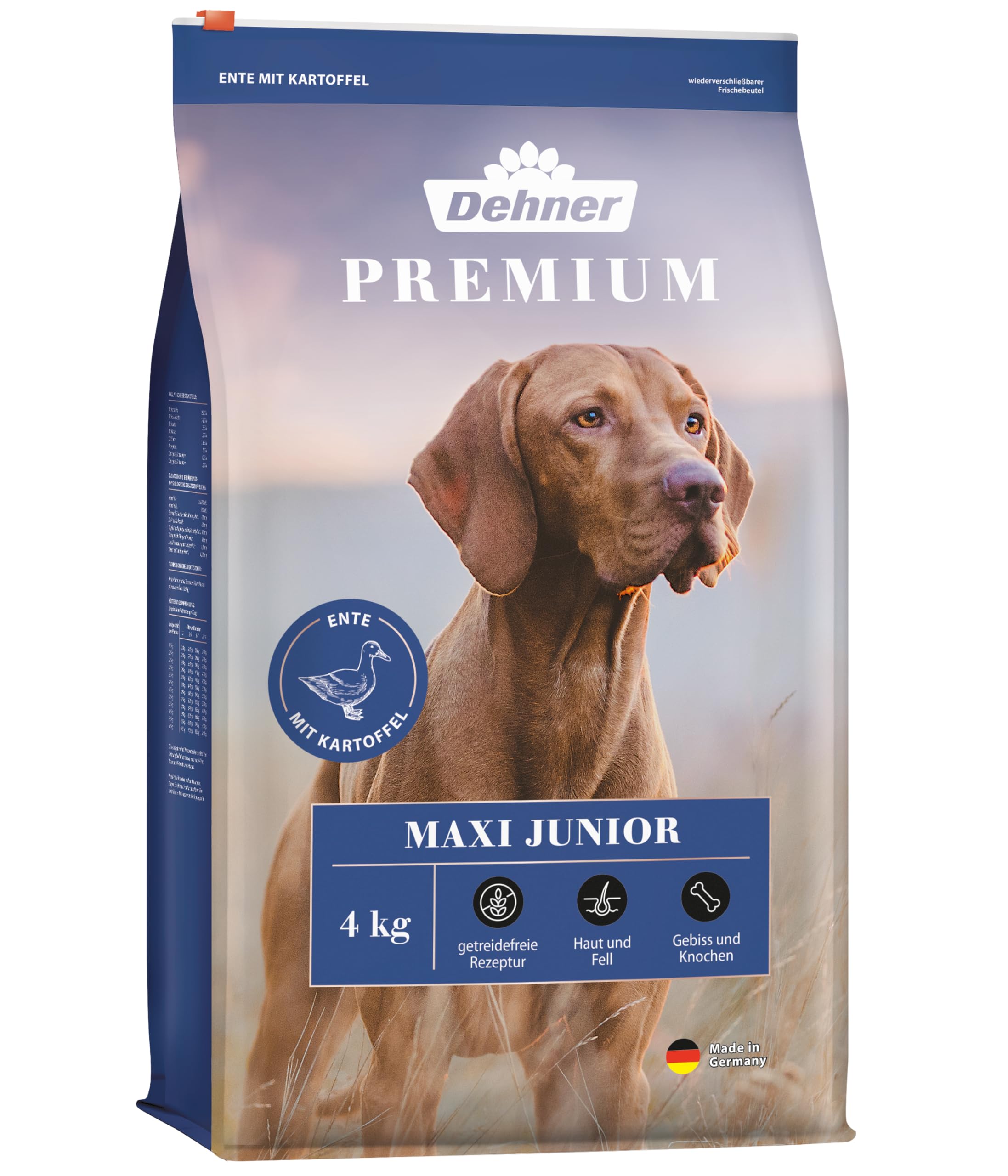 Dehner Premium Dry Dog Food Maxi Junior, Duck and Lamb with Potato, 4 kg