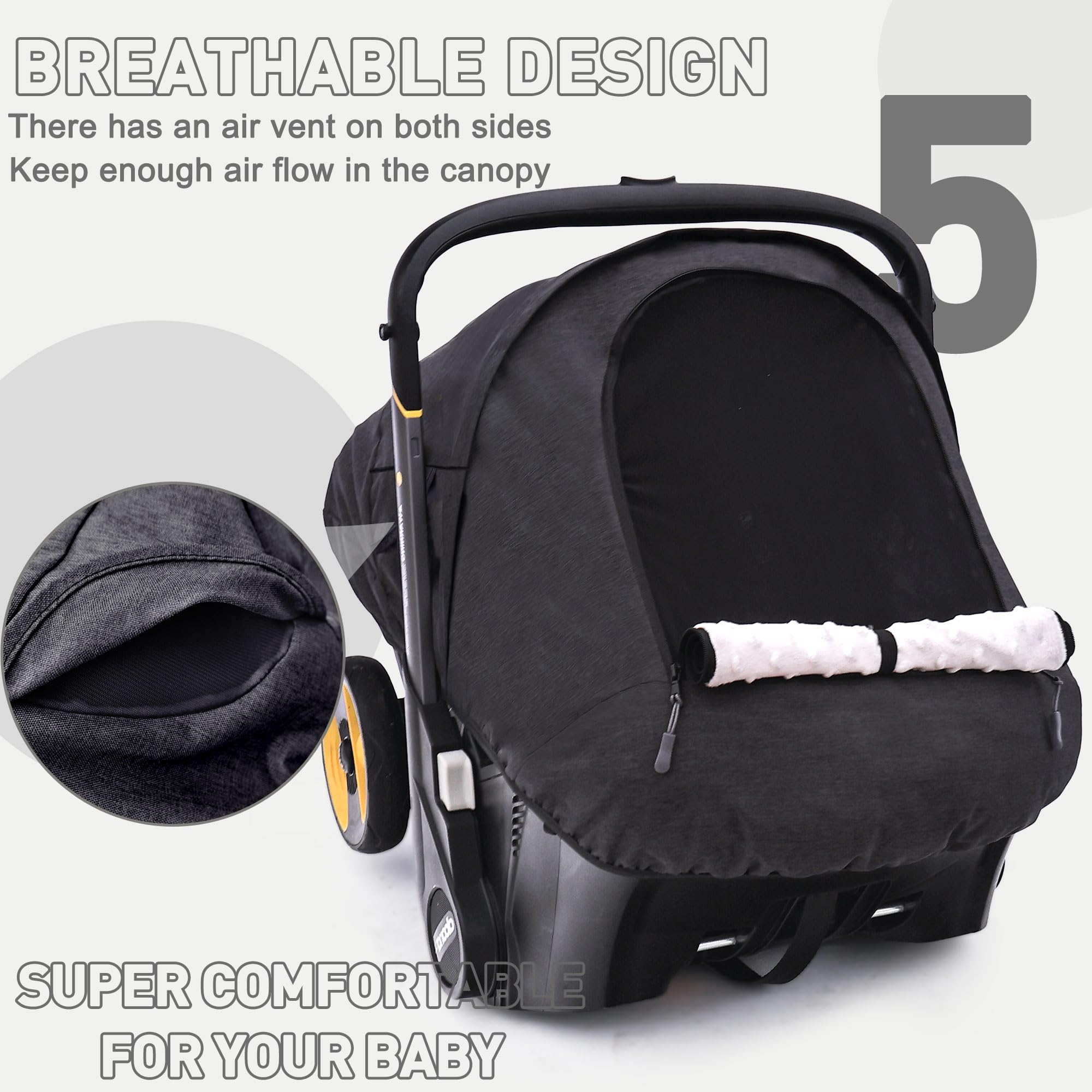 Waterproof Baby Car Seat Cover Compatible with Doona Car Seat and Stroller,Patented Windproof Car Seat Canopy for Boys & Girls, Keeps Babies Warm and Coz(Black)