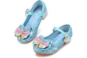 Qimaoo Girls Dress Shoes Mary Jane Princess Shoes Girls' Flats Glitter Low Heels Flower Wedding Party Footwear for Toddler Little/Big Kid