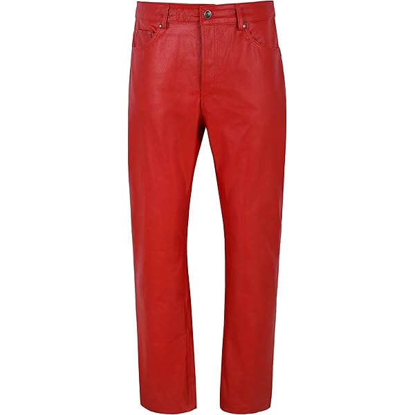 Men's Real Leather Trouser Red Hide Biker Motorcycle Classic Pant