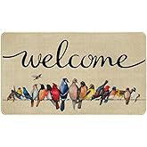 Dcohluk Bird Welcome Decor Door Mat - Indoor Outdoor Non-Slip Doormat Home Entryway Farmhouse Style Low-Profile Front Rug for