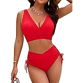 Blooming Jelly Womens High Waisted Bikini Sets Two Piece Swimsuits Tummy Control Bathing Suit Drawstring Swimwear