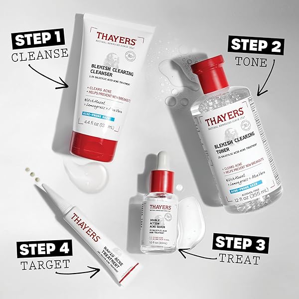 THAYERS BLEMISH CLEARING FACE CLEANSER WITH 1.5% SALICYLIC ACID, ACNE TREATMENT FACE WASH, SOOTHING AND NON-STRIPPING SKIN CARE, 4.4 FL OZ