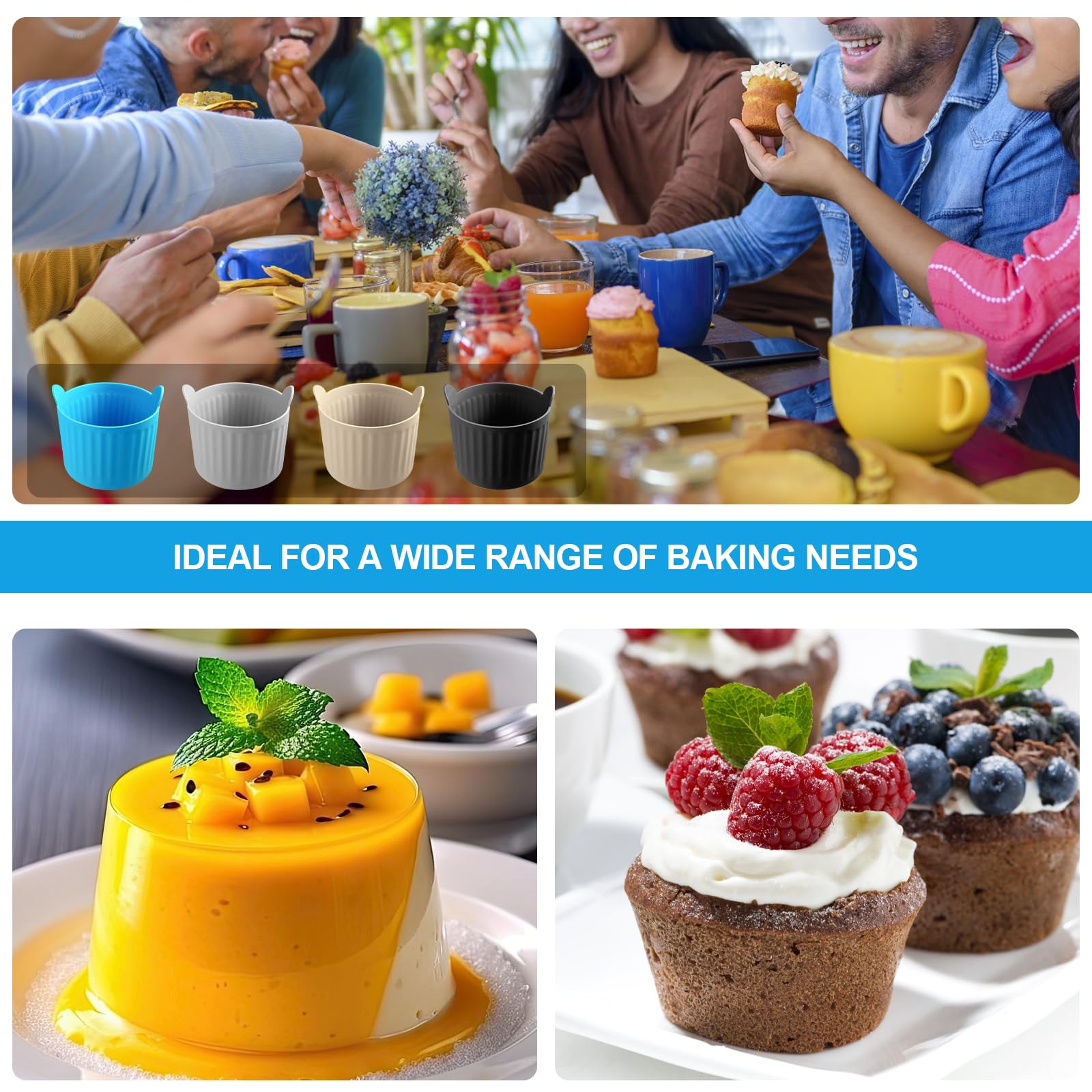 8 Pcs Air Fryer Baking Ramekins Premium Food-Grade Silicone Mold Cups Non-Stick Air Fryer Accessories Air Fryer Egg Molds for Eggs, Cupcakes, Muffins, Puddings, Tarts, Custards