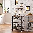 TUTOTAK Bar Cart, Serving Cart for Home, Microwave Cart, Drink Cart, Mobile Kitchen Shelf with Wine Rack and Glass Holder, Rolling Beverage Cart BC01BB030