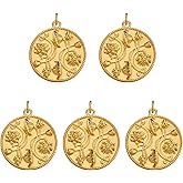 COGCHARGER 5 Pcs Rose Flower Charms for Jewelry Making 18K Gold Plated Charms Bulk Cute Brass Round Pendants for Bracelet Necklace Earring Keychain DIY Supplies