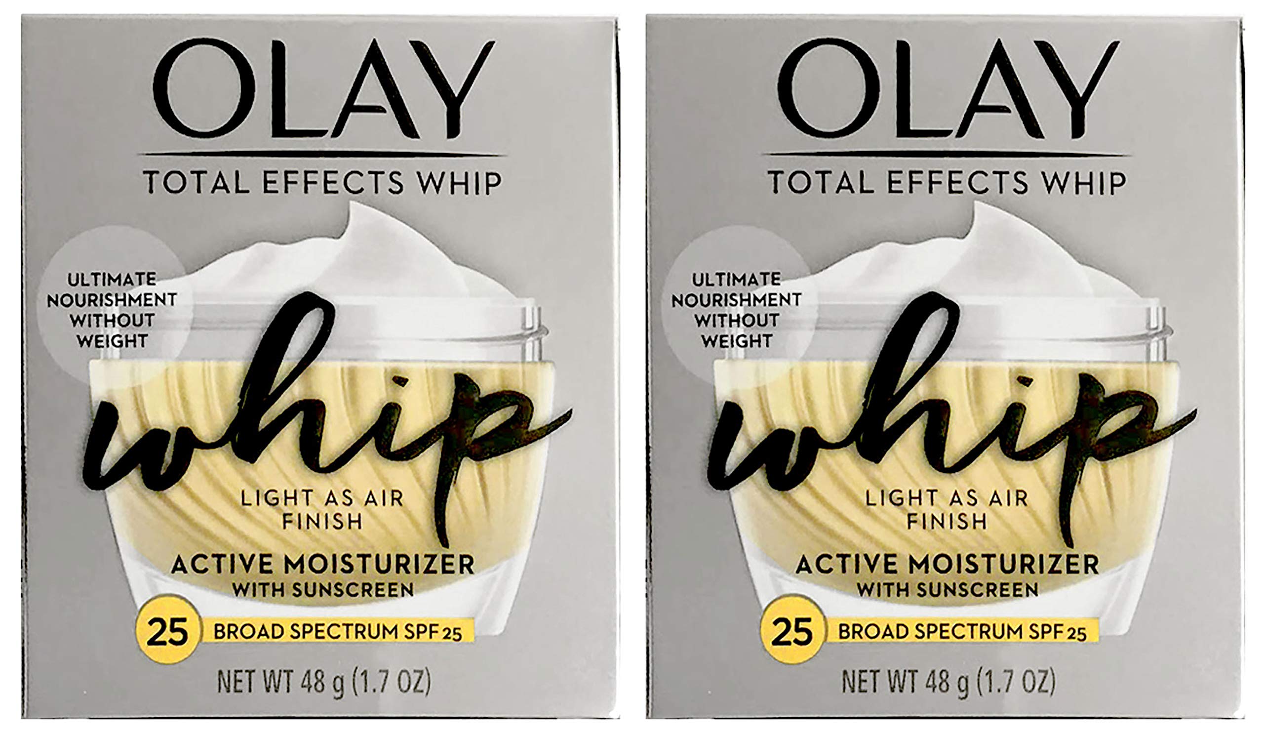 (PACK of 2) ΟΙay TOTAL EFFECTS WHIP, Active Moisturizer with SUNSCREEN Broad Spectrum SPF 25-1.7 Oz (48 g) EACH - Light as Air Finish