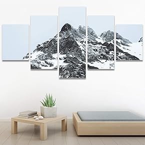 SIGNWIN 5 Panel Canvas Wall Art Monochromatic Mountains...