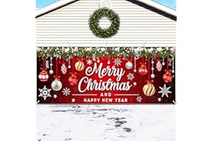 Korlon Tec 7 x 16 Ft Christmas Garage Door Cover Decorations, Merry Christmas Garage Door Banner for Outdoor Indoor Home Wall Party Photo Backdrops
