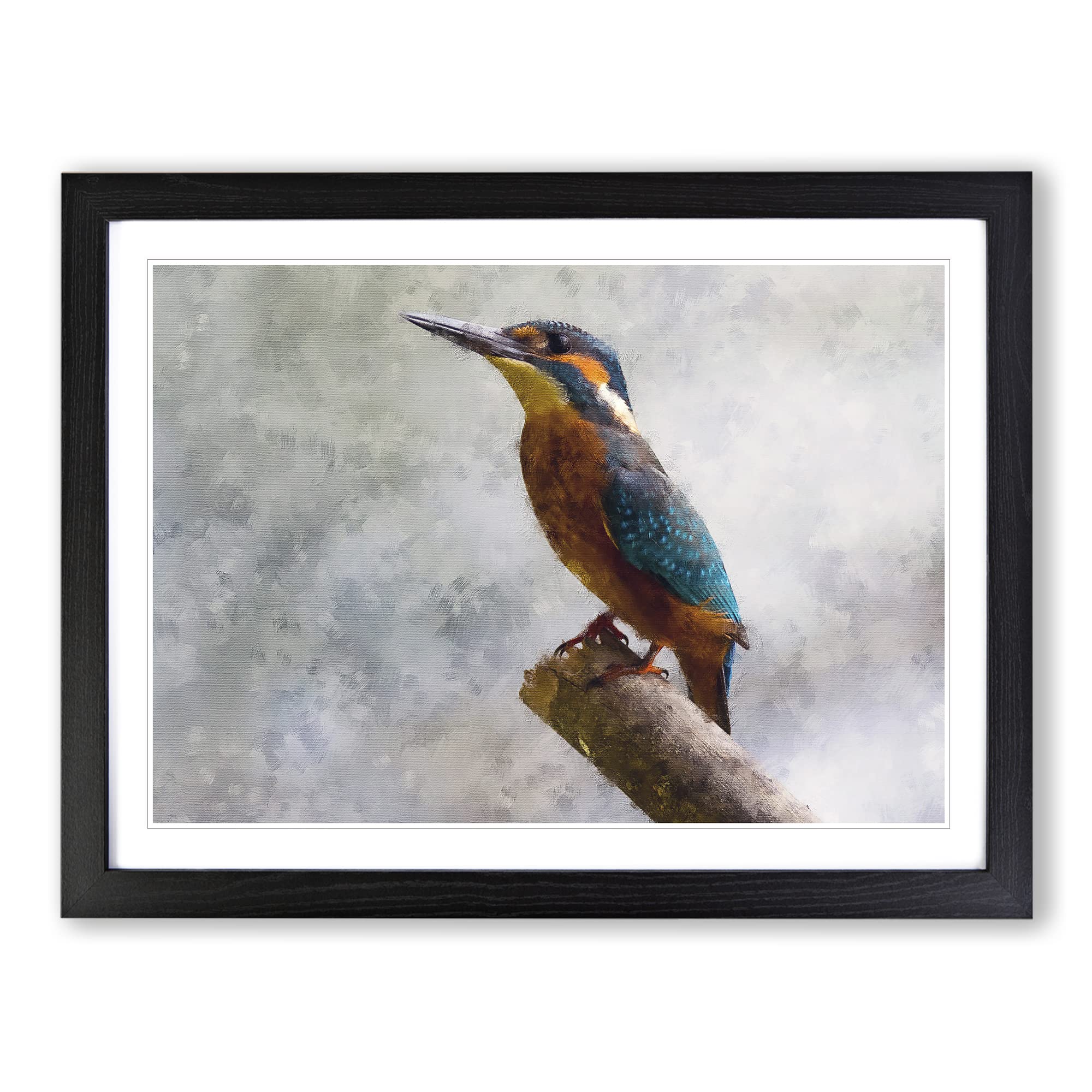 Graceful Kingfisher Bird Painting Modern Art Framed Wall Art Print, Ready to Hang Picture for Living Room Bedroom Home Office Décor, Black A3 (46 x 34 cm)