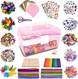 obqo 1000+ Pcs Kids Craft Box Pink Storage All-in-One DIY Art Set