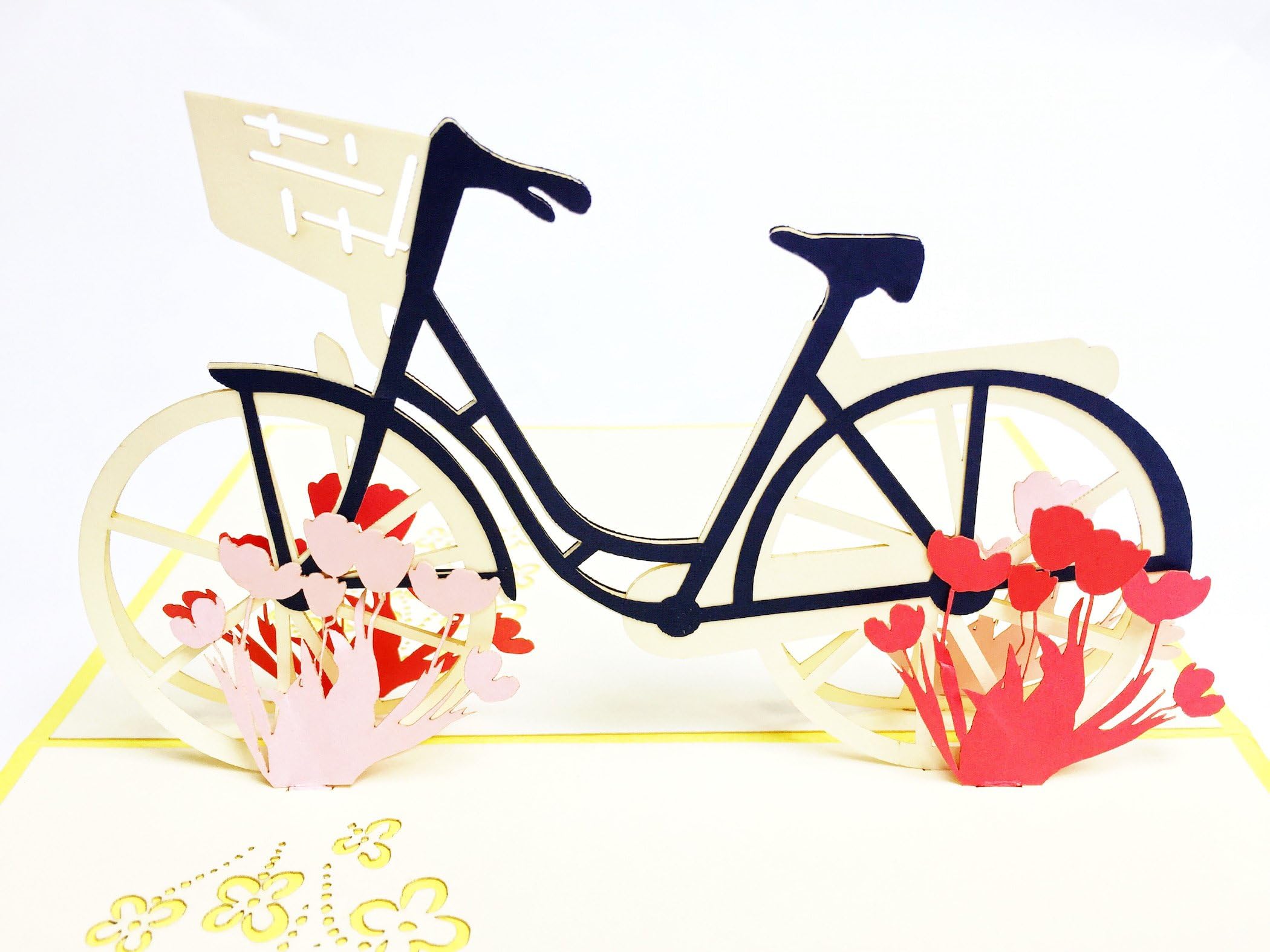 Creve 3D Popup Greeting Card Birthday Card Celebration Card Bicycle with flower Bike with flower