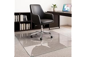 JAMBALAY 55″×46″ Tempered Glass Chair Mat, Heavy Duty Glass Office Floor Mat for Carpets and Wooden Floor, with 12 Anti-Slip Pads, Polished Edges and Round Corners, Easy Roll On, Thick 0.2″
