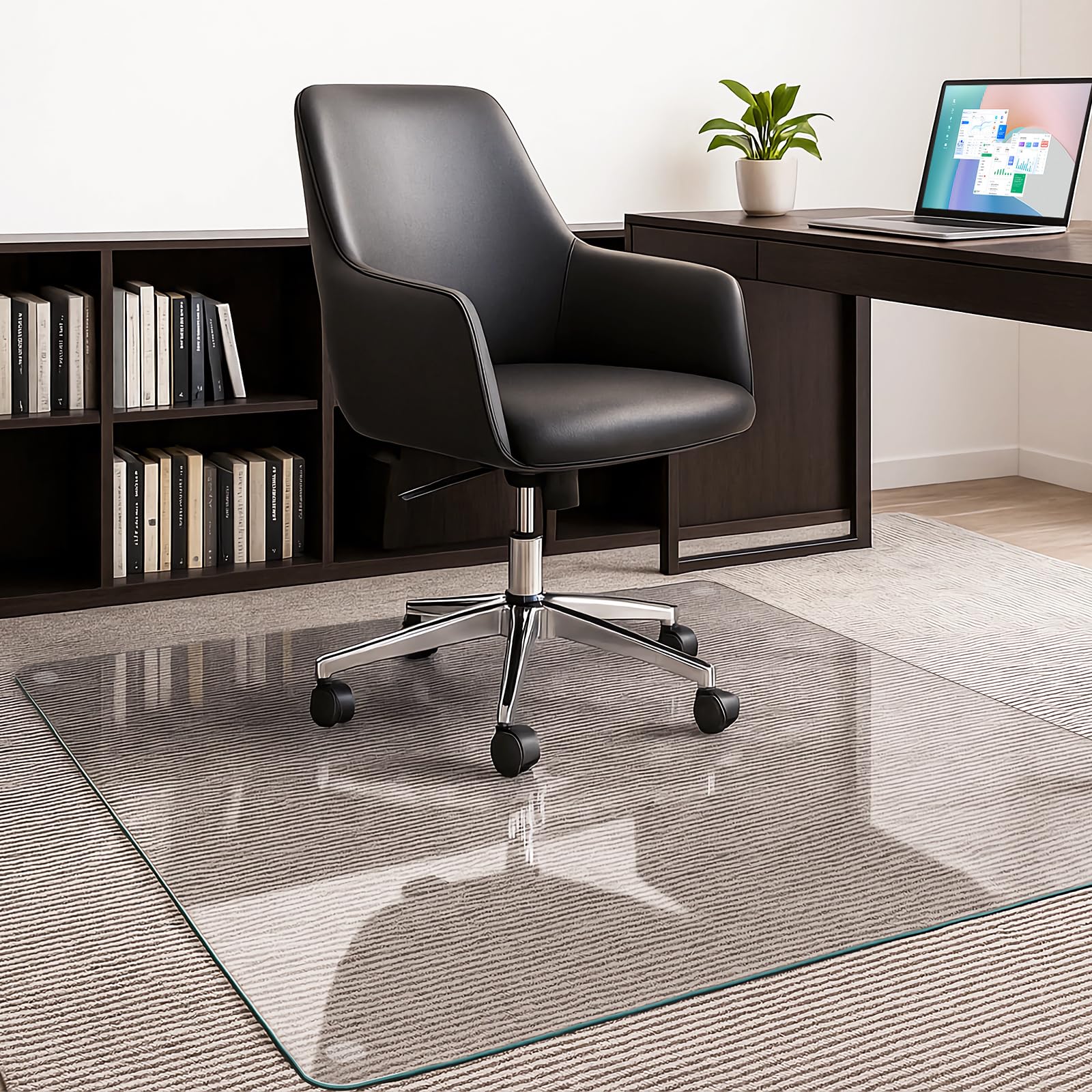 Photo 1 of JAMBALAY 55?×46? Tempered Glass Chair Mat, Heavy Duty Glass Office Floor Mat for Carpets and Wooden Floor, with 12 Anti-Slip Pads, Polished Edges and Round Corners, Easy Roll On, Thick 0.2?