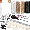 33 Pcs Bookbinding Kits 4 Pcs Bone Folder Paper Creaser Paper Folding Tool Book Binding Supplies with Bookbinding Needle, Waxed Thread, Steel Ruler, Awl for Bookbinding, Paper Card Crafts