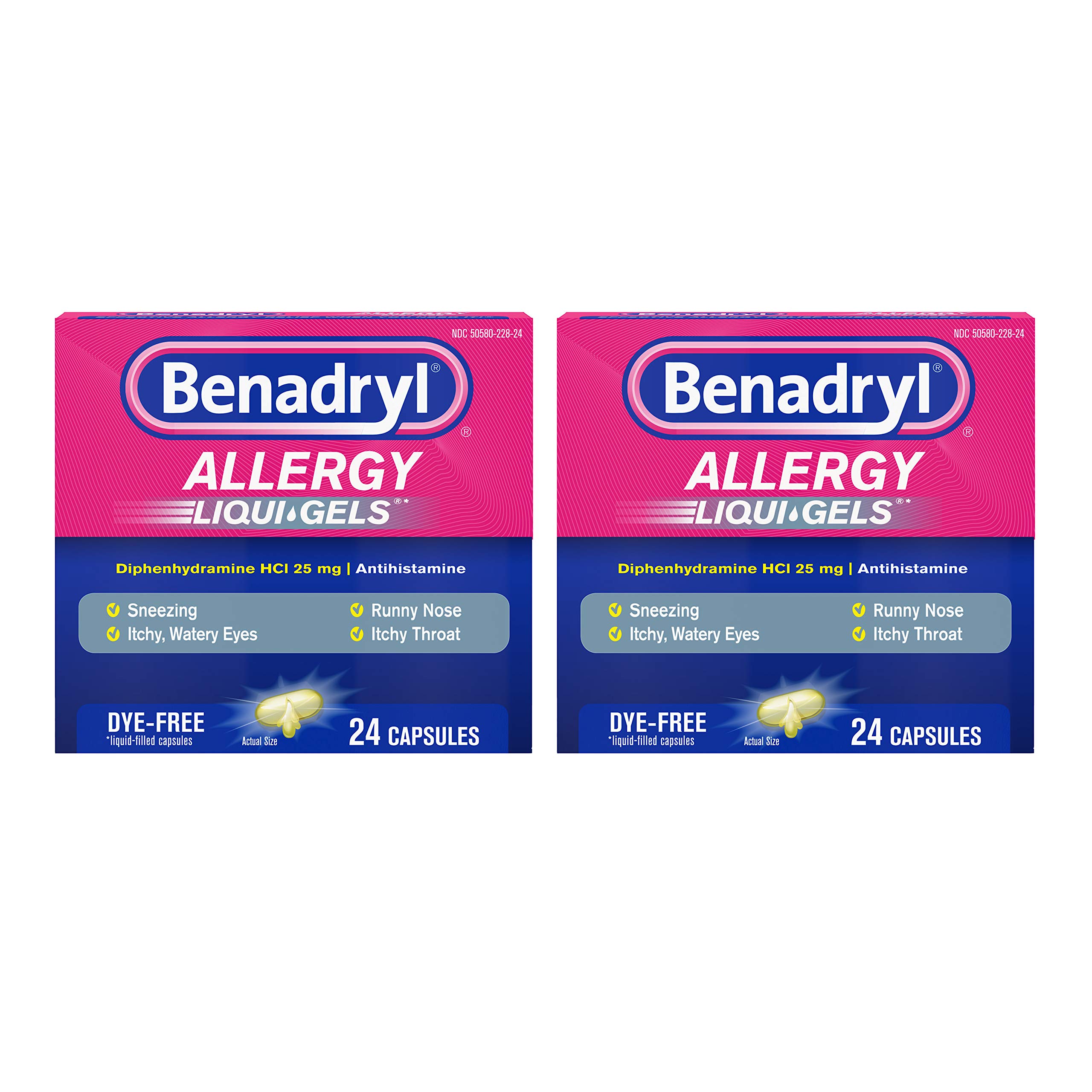 Benadryl LiquiGels Antihistamine Allergy Medicine & Cold Relief, Dye