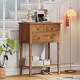 Knocbel Slim Antique Entry Console Table with 3 Drawers & Bottom Open Shelf, Solid Wood Narrow Sofa Couch Table for Entryway 