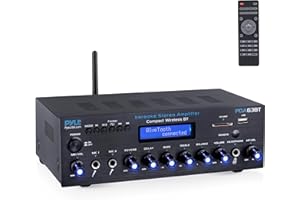 Pyle Wireless BT Stereo Amplifier - Multi Channel, 200 Watt Power, Home Audio Receiver System with FM Radio, BT, USB SD, AUX, RCA, Mic-in, BT and FM Antenna - PDA63BT