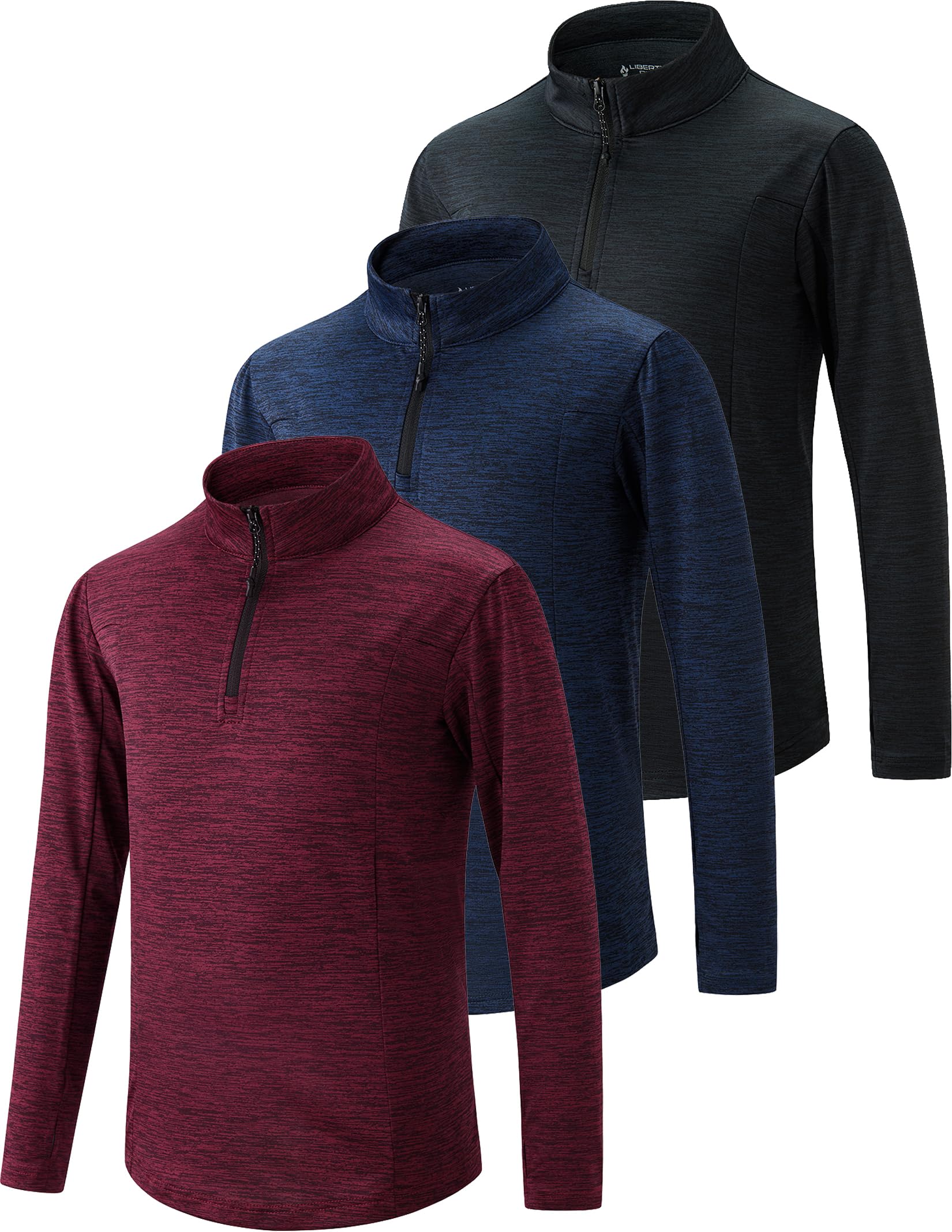 Photo 1 of 3 Pack Youth Boys Slim Fit Athletic Quarter Zip Pullover Shirts, Lightweight Long Sleeve Jackets Performance Tops (Set 4, Large)