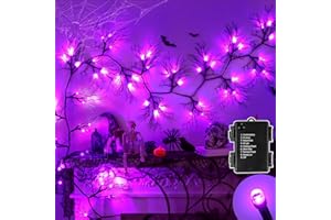 ENVOTEK 9 Ft 66 LED Willow Vine Twig Decor Black Halloween Garland with Purple Lights, Timer 8 Modes Waterproof Battery Operated Indoor Halloween Decorations for Wall Fireplace Mantle Home Office Party Decor
