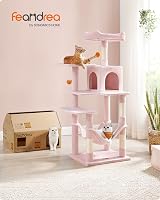 Feandrea Cat Tree Tower 143 cm Pink Multi Level with 2 Perches Cave Hammock view 2