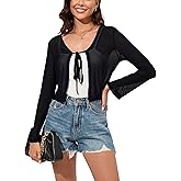 Dosieyeo Women's Bolero Sheer Shrug Tie Front Crop Cardigan Lightweight Stretch Long Sleeve Summer Cover Up S-2XL