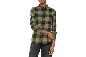 鶹 Essentials Womens Long-Sleeve Classic-Fit Lightweight Plaid Flannel ShirtShirt