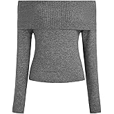 CIDER Women’s Off Shoulder Knitted Long Sleeve Tops Fall Pullover Sweater