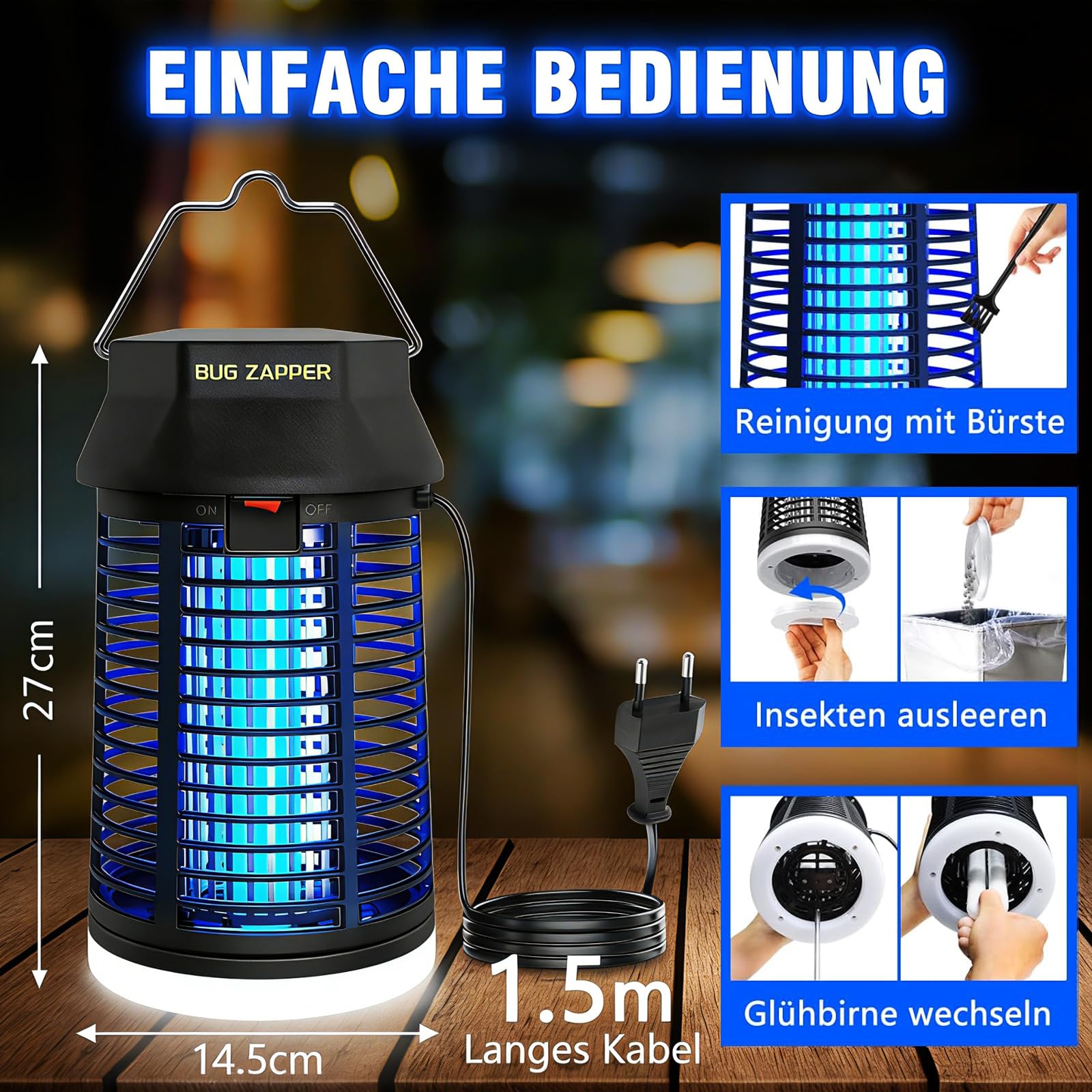 Insektenvernichter Elektrisch, 4200V Mückenlampe Mit LED-Licht, Wasserdicht Fliegenfalle Elektrisch Mosquito Killer, Anti Mücken Lampe für Innen Outdoor Schlafzimmer Haus Patio Hinterhof 5