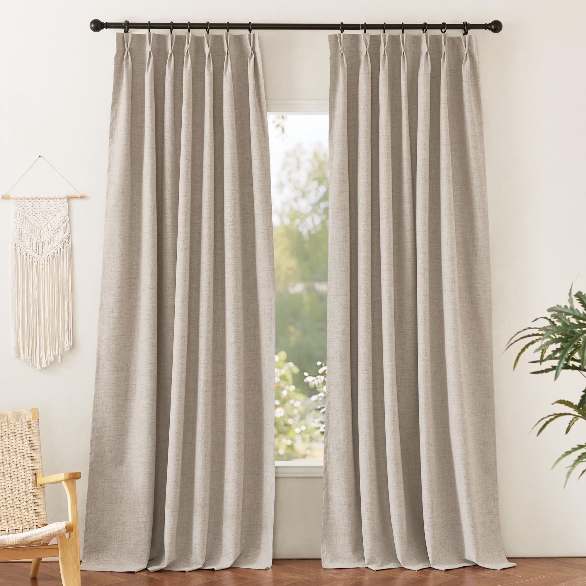 Photo 1 of RYB HOME Pinch Pleated Full Blackout Curtains Linen Blended Window Curtains 84 inches for Living Room Bedroom Home Office Privacy Thermal Insulated Drapes, W 42 x L 84 inch, Beige, 2 Panels