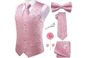 Hi-Tie Men's Silk Vest Bowtie Set Formal Suit Vest Jacquard Tie Handkerchief Cufflinks 5PCS Dress Waistcoats Wedding