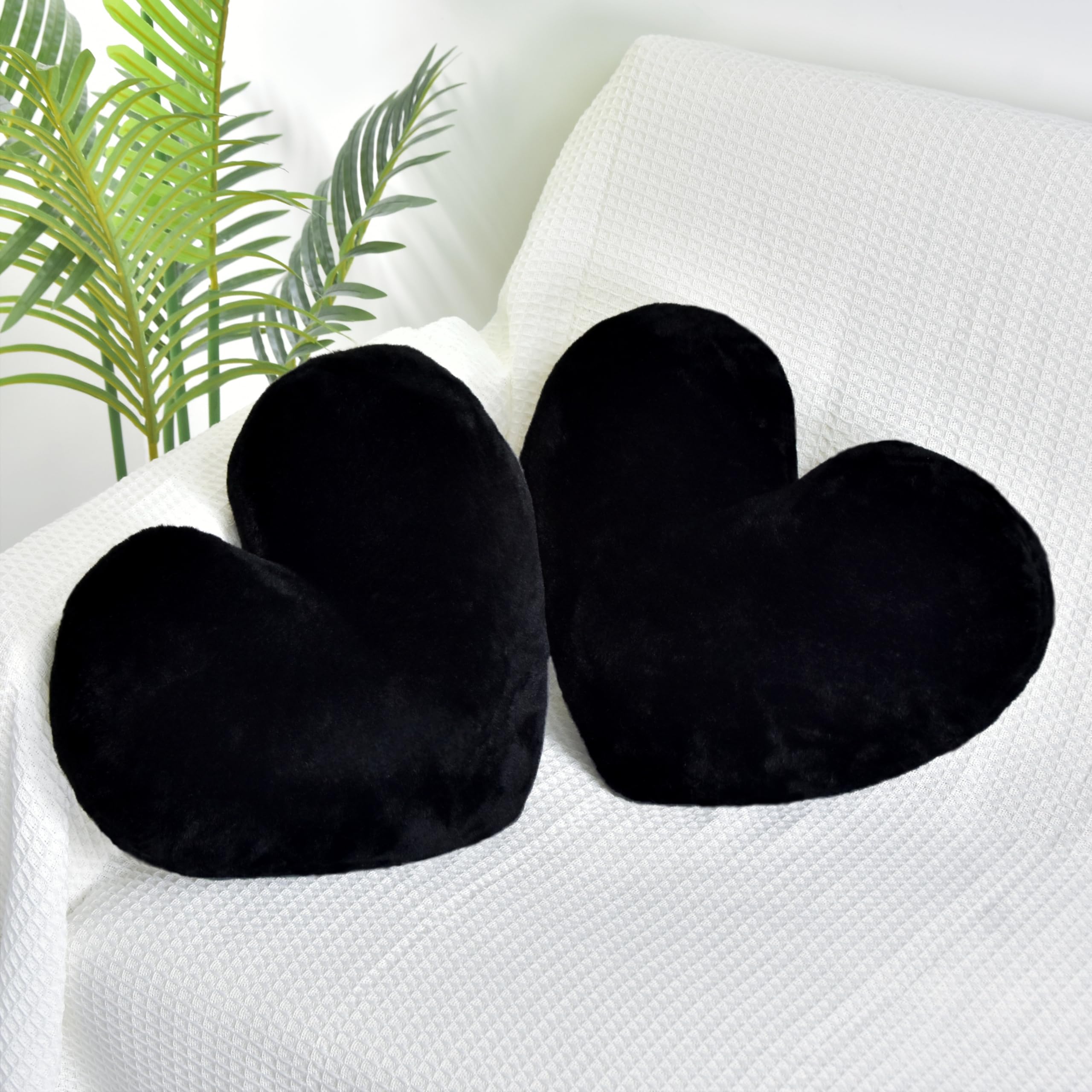 Photo 1 of JZNEXD 2 Pcs Black Heart Pillow Decorative Throw Pillows 16-inch Cute Soft Fluffy Heart Shaped Pillows for Bed Couch Sofa Bedroom Living Room Decor Aesthetic (Black, 16"x13.78")