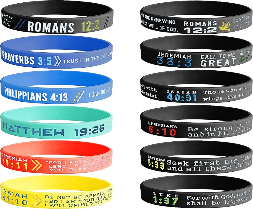 Jstyle 12PCS Silicone Christian Wristbands Bracelets for