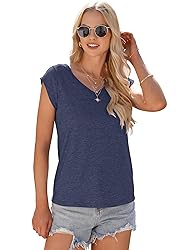 AUSELILY Womens Cap Sleeve T-Shirt Casual Loose Fit