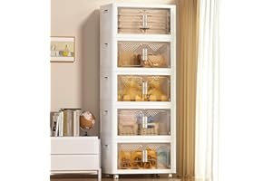 Storage Bins with Lid, 350 L (380 QT) Foldable Stackable Storage Containers, Clear Plastic Collapsible Storage Bins with Door