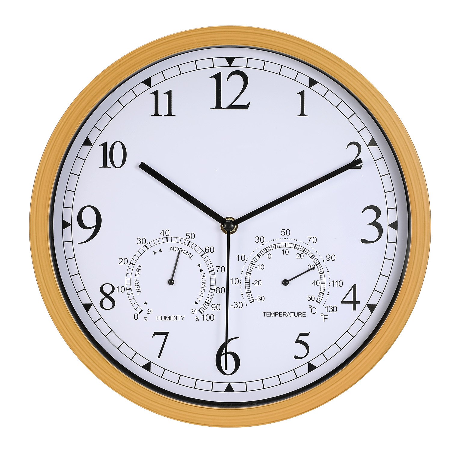 Genbaly 12 Inch Indoor/Outdoor Modern Wall Clock with Temperature