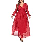 Carrdc Plus Size Maxi Dresses for Curvy Women Long Sleeve Cocktail Dress