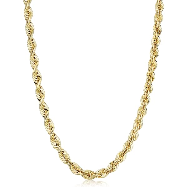 Nuragold 14k Real Yellow Gold 5mm Solid Rope Chain Diamond
