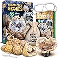 XXTOYS Break Open 10 Premium Geodes with Crystals – Great STEM Science Gift for Mineralogy & Geology Enthusiasts of Boys and Girls for Any Age - Includes Goggles, Learning Guide & 2 Display Stands