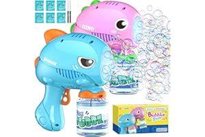 EUOCENK 2 Pack Automatic Bubble Gun Machine with Shark Design, 20 Holes Bubble Gun Blaster for Kids & Toddlers 3+, Bubbles Blower with Lights for Outdoor, Party, Toys, Wedding, Gifts (Pink & Blue)